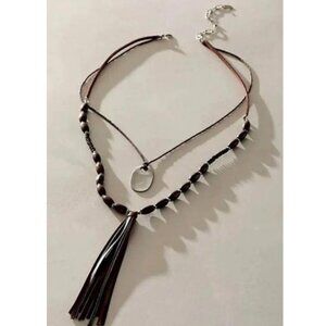 NWT Free People Lottie Layer Necklace in Chocolate and Silver